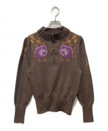 Ameri（アメリ）の古着「CROSS STITCH MESH KNIT TOP」｜ブラウン