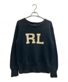 POLO RALPH LAUREN（ポロ・ラルフローレン）の古着「エルボーパッチRLロゴニット」｜ブラック