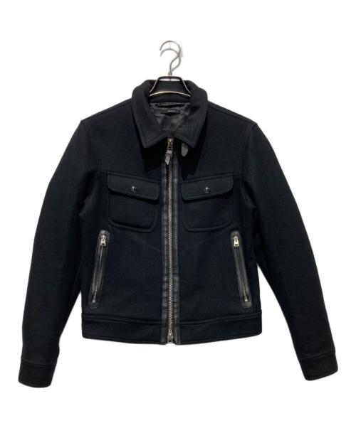 TOM FORD（トムフォード）TOM FORD (トムフォード) メルトンレザーパイピングジャケット ブラック サイズ:Lの古着・服飾アイテム