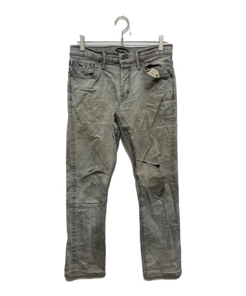TOM FORD（トムフォード）TOM FORD (トムフォード) ダメージ加工デニムパンツ グレー サイズ:W32の古着・服飾アイテム