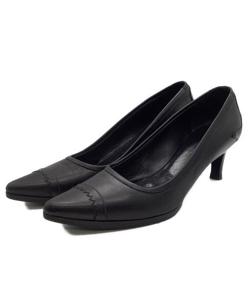 MaxMara（マックスマーラ）MaxMara (マックスマーラ) ストレートチップ レザー ヒールパンプス ブラック サイズ:37の古着・服飾アイテム