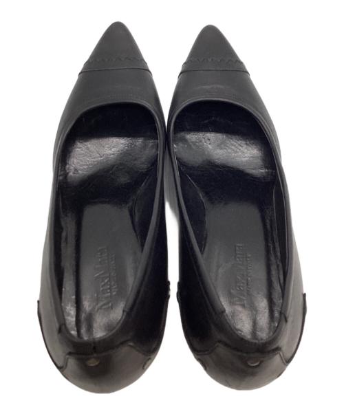 MaxMara（マックスマーラ）MaxMara (マックスマーラ) ストレートチップ レザー ヒールパンプス ブラック サイズ:37の古着・服飾アイテム