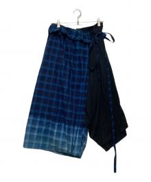 B Yohji Yamamoto（ビーヨウジヤマモト）の古着「チェックレイヤードサルエルパンツ」｜ブラック×ブルー