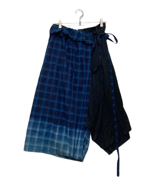 B Yohji Yamamoto（ビーヨウジヤマモト）B Yohji Yamamoto (ビーヨウジヤマモト) チェックレイヤードサルエルパンツ ブラック×ブルー サイズ:Sの古着・服飾アイテム