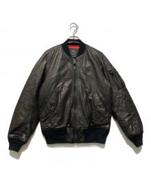 ALPHA（アルファ）の古着「MA-1レザーダウンジャケット」｜ブラック