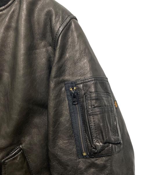 ALPHA（アルファ）ALPHA (アルファ) MA-1レザーダウンジャケット ブラック サイズ:Mの古着・服飾アイテム