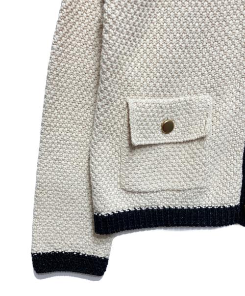 Mila Owen（ミラオーウェン）Mila Owen (ミラオーウェン) ノーカラーニットジャケット ベージュ×ブラック サイズ:Mの古着・服飾アイテム