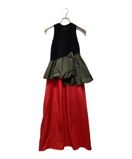 OMMO（オーエムエムオー）OMMO (オーエムエムオー) BALLOON PEPLUM LAYERED OP ブラック×レッド サイズ:M(38)の古着・服飾アイテム