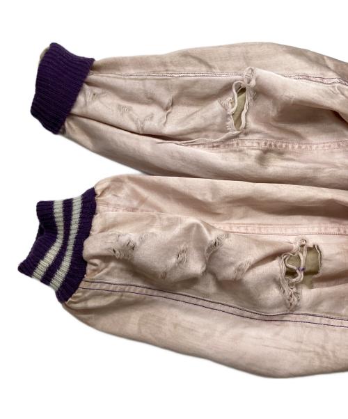 SAINT MICHAEL（セントマイケル）SAINT MICHAEL (セントマイケル) SHERMER ACADEMY (シャーマーアカデミー) ダメージ加工スカジャンブルゾン パープル サイズ:Lの古着・服飾アイテム