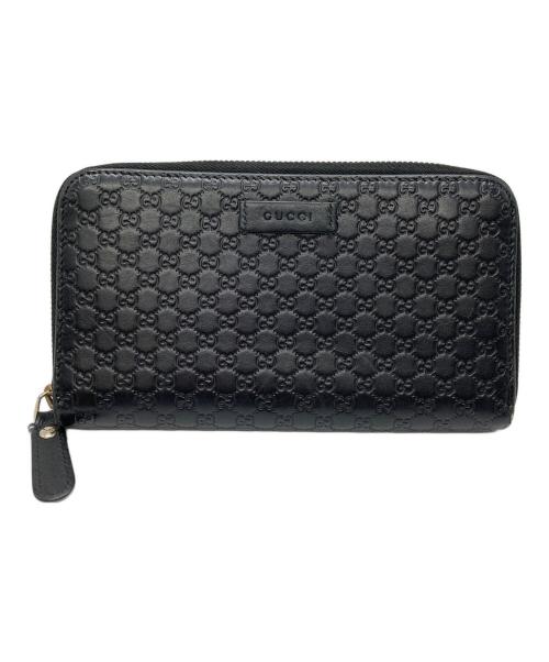 GUCCI（グッチ）GUCCI (グッチ) 長財布 / マイクログッチシマ / ラウンドファスナー 長財布 ブラックの古着・服飾アイテム