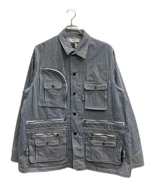 FACETASM（ファセッタズム）FACETASM (ファセッタズム) HICKORY COVERALL（ヒッコリー　カバーオール） ホワイト×ネイビー サイズ:4の古着・服飾アイテム