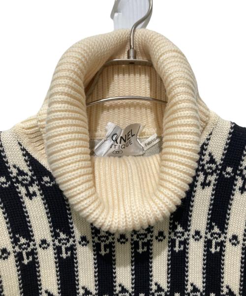 CHANEL BOUTIQUE（シャネル ブティック）CHANEL BOUTIQUE (シャネル ブティック) ラナウールタートルネックニット ブラック×アイボリー サイズ:36の古着・服飾アイテム