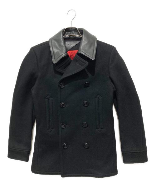 MATOLITE.Lot（マトライト）MATOLITE.Lot (マトライト) 襟レザー切替Pコート ブラック サイズ:不明の古着・服飾アイテム