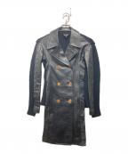 COMME des GARCONSコムデギャルソン）の古着「バックニット レザー ダブルブレスト コート」｜ブラック