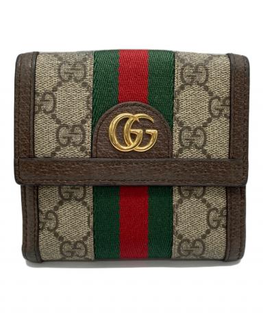 中古・古着通販】GUCCI (グッチ) シェリーライン2つ折り財布 ブラウン