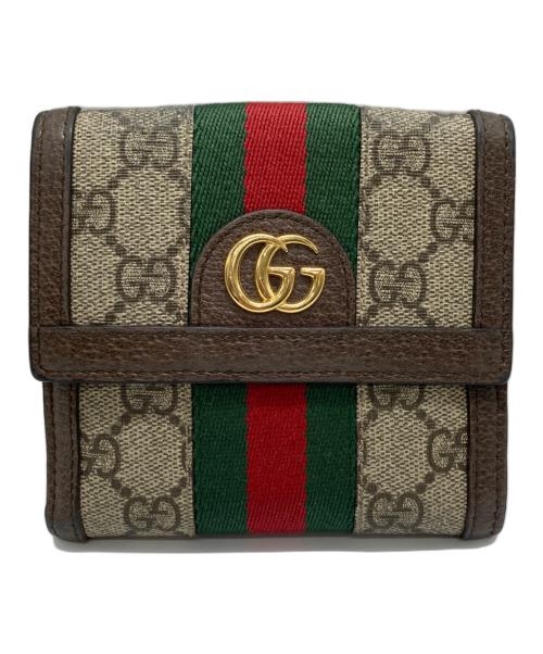 GUCCI（グッチ）GUCCI (グッチ) シェリーライン2つ折り財布 ブラウンの古着・服飾アイテム