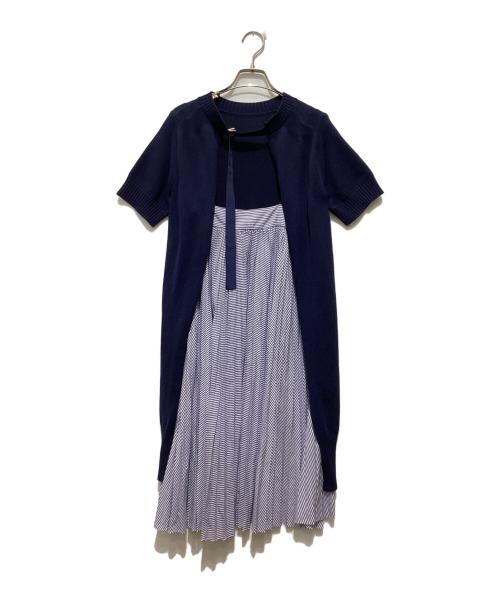 sacai（サカイ）sacai (サカイ) プリーツレイヤードニットS/Sワンピース ネイビー サイズ:2の古着・服飾アイテム
