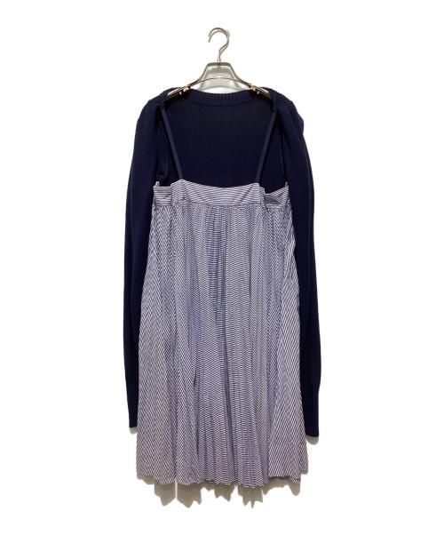 sacai（サカイ）sacai (サカイ) プリーツレイヤードニットS/Sワンピース ネイビー サイズ:2の古着・服飾アイテム