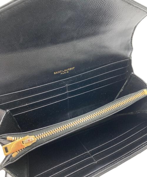 Yves Saint Laurent（イヴサンローラン）Yves Saint Laurent (イヴサンローラン) カサンドラ YSLロゴ Vステッチ キルティング フラップ ロングウォレット 長財布 ブラックの古着・服飾アイテム