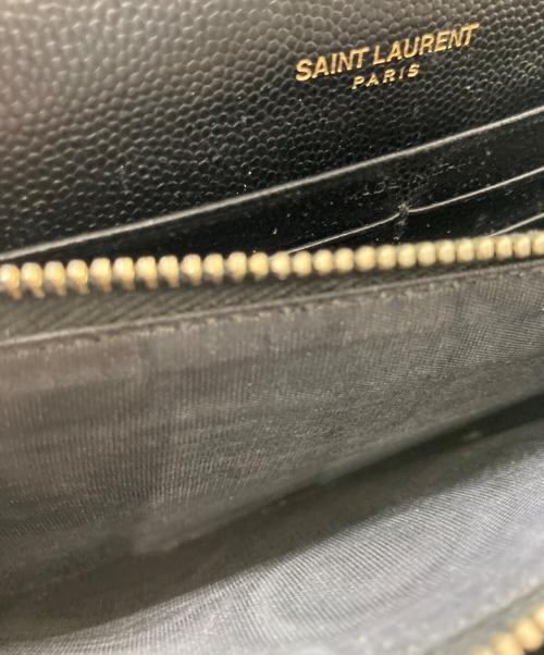 Yves Saint Laurent（イヴサンローラン）Yves Saint Laurent (イヴサンローラン) カサンドラ YSLロゴ Vステッチ キルティング フラップ ロングウォレット 長財布 ブラックの古着・服飾アイテム