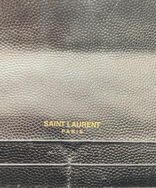 Yves Saint Laurent（イヴサンローラン）Yves Saint Laurent (イヴサンローラン) カサンドラ YSLロゴ Vステッチ キルティング フラップ ロングウォレット 長財布 ブラックの古着・服飾アイテム
