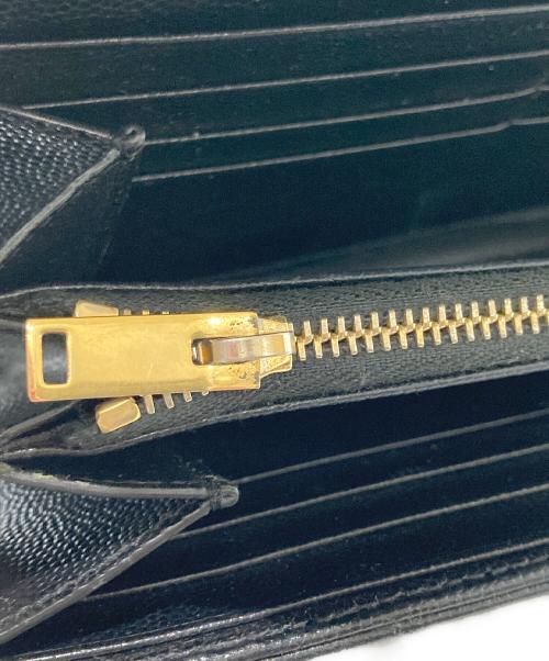 Yves Saint Laurent（イヴサンローラン）Yves Saint Laurent (イヴサンローラン) カサンドラ YSLロゴ Vステッチ キルティング フラップ ロングウォレット 長財布 ブラックの古着・服飾アイテム