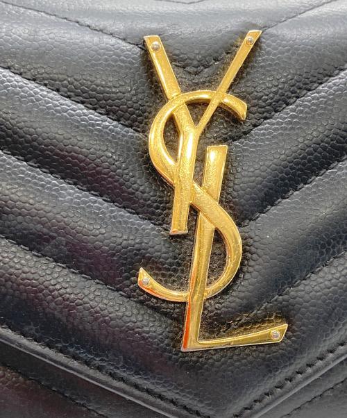 Yves Saint Laurent（イヴサンローラン）Yves Saint Laurent (イヴサンローラン) カサンドラ YSLロゴ Vステッチ キルティング フラップ ロングウォレット 長財布 ブラックの古着・服飾アイテム