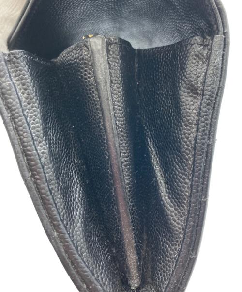 Yves Saint Laurent（イヴサンローラン）Yves Saint Laurent (イヴサンローラン) カサンドラ YSLロゴ Vステッチ キルティング フラップ ロングウォレット 長財布 ブラックの古着・服飾アイテム