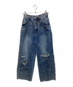 Ameriアメリ）の古着「HEART PATCH DAMAGE DENIM PANTS」｜ブルー