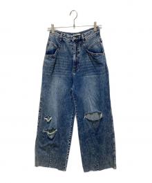 Ameri（アメリ）の古着「HEART PATCH DAMAGE DENIM PANTS」｜ブルー