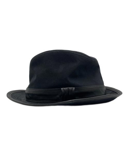 HERMES（エルメス）HERMES (エルメス) レザーリボン リネンブレンドハット ブラック サイズ:59の古着・服飾アイテム