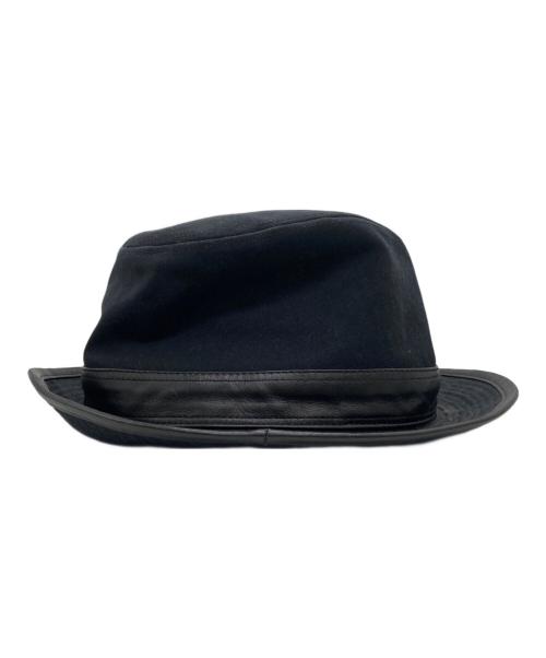 HERMES（エルメス）HERMES (エルメス) レザーリボン リネンブレンドハット ブラック サイズ:59の古着・服飾アイテム