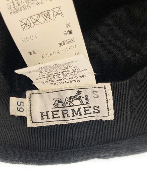 HERMES（エルメス）HERMES (エルメス) レザーリボン リネンブレンドハット ブラック サイズ:59の古着・服飾アイテム