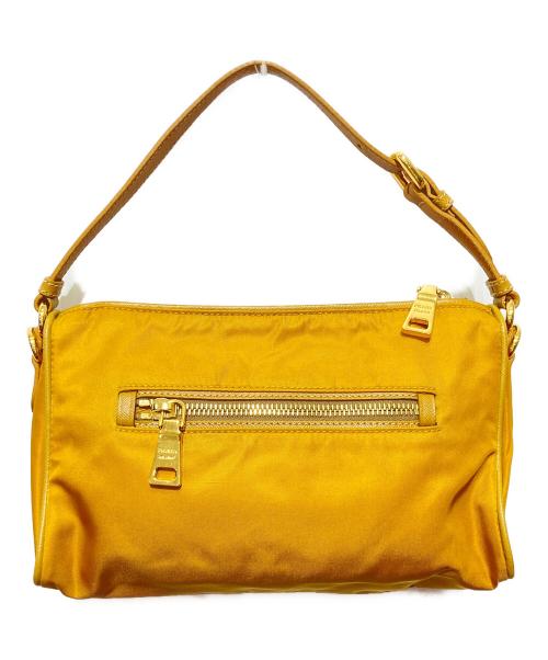 PRADA（プラダ）PRADA (プラダ) ロゴプレート ナイロンハンドバッグ イエローの古着・服飾アイテム