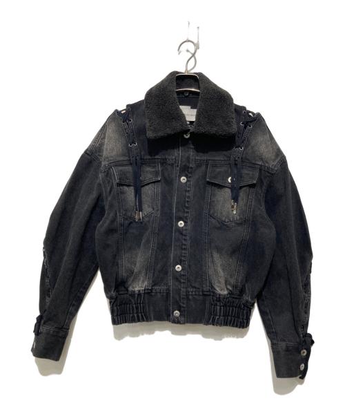 FenG CHen WANG（フェンチェンワン）FENG CHEN WANG (フェンチェンワン) Denim Deconstructed Lace-Up Jacket ブラック サイズ:Sの古着・服飾アイテム
