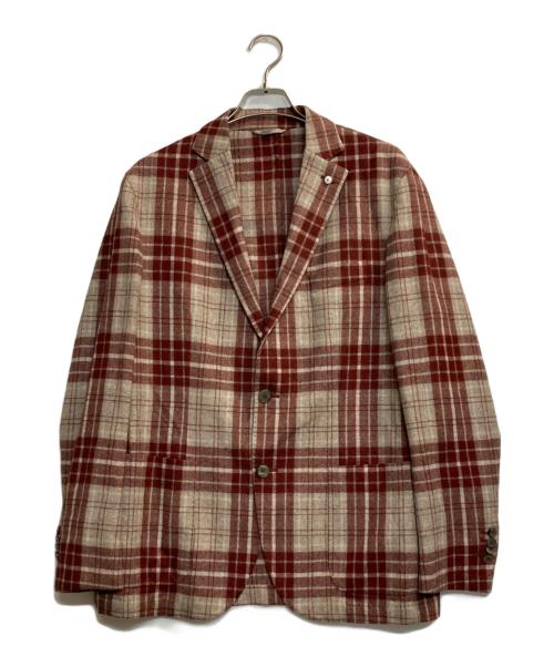 L.B.M.1911（エルビーエム1911）L.B.M.1911 (エルビーエム1911) ウールチェックテーラードジャケット レッド×ベージュ サイズ:52の古着・服飾アイテム