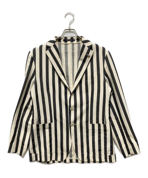 TAGLIATORE（タリアトーレ）TAGLIATORE (タリアトーレ) コットンリネン混ストライプテーラードジャケット アイボリー×ブラック サイズ:50の古着・服飾アイテム
