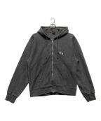 stussyステューシー）の古着「Smooth Stock Pig Dyed Zip Hoodie スムースストックピグメントダイジップアップパーカー」｜グレー
