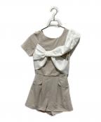 HER LIP TOハーリップトゥ）の古着「Bicolor Ribbon-Motif Romper」｜ベージュ