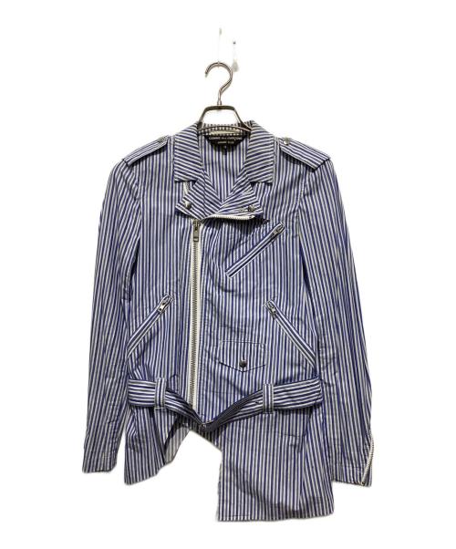 COMME des GARCONS HOMME PLUS（コムデギャルソンオムプリュス）COMME des GARCONS HOMME PLUS (コムデギャルソンオムプリュス) コットンストライプライダースジャケット ブルー×ホワイト サイズ:XSの古着・服飾アイテム