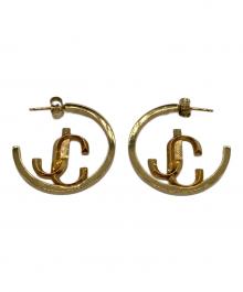 JIMMY CHOO（ジミーチュウ）の古着「JCロゴ付き Gold フィニッシュメタル・フープピアス」｜ゴールド