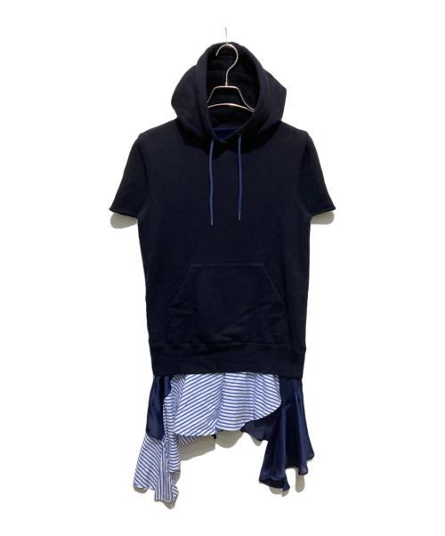 sacai（サカイ）sacai (サカイ) レイヤードフーデッドワンピース ネイビー サイズ:1の古着・服飾アイテム