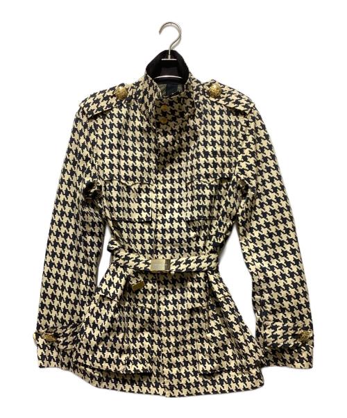DRESS CAMP（ドレスキャンプ）DRESS CAMP (ドレスキャンプ) 千鳥柄金釦エポレットナイロンジャケット ブラック×ベージュ サイズ:44の古着・服飾アイテム