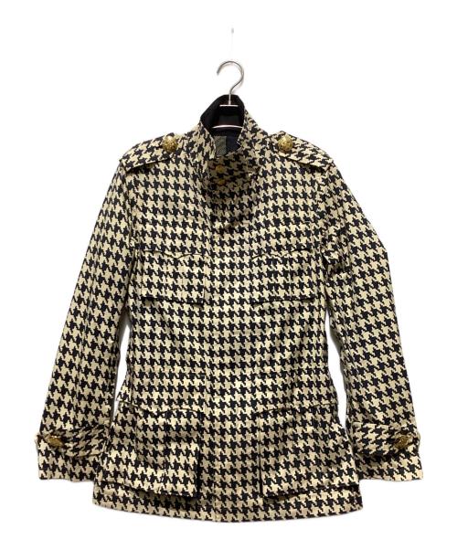 DRESS CAMP（ドレスキャンプ）DRESS CAMP (ドレスキャンプ) 千鳥柄金釦エポレットナイロンジャケット ブラック×ベージュ サイズ:44の古着・服飾アイテム