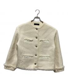 allureville（アルアバイル）の古着「ノーカラーコート コート ロービングツイードクルーネックジャケット」｜アイボリー