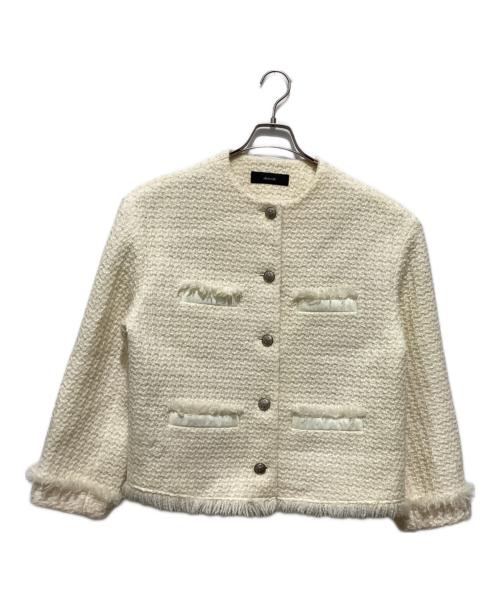 allureville（アルアバイル）allureville (アルアバイル) ノーカラーコート コート ロービングツイードクルーネックジャケット アイボリー サイズ:Mの古着・服飾アイテム