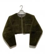 Ameriアメリ）の古着「ボアカラーレスリバーシブルショートジャケット」｜グリーン×ブラウン