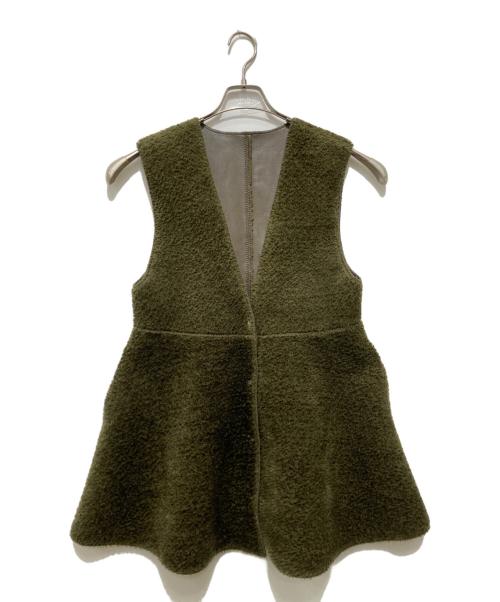 Ameri（アメリ）Ameri (アメリ) ボアVネックリバーシブルペプラムベスト グリーン×ブラウン サイズ:Mの古着・服飾アイテム