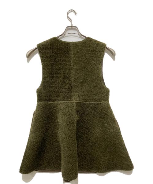 Ameri（アメリ）Ameri (アメリ) ボアVネックリバーシブルペプラムベスト グリーン×ブラウン サイズ:Mの古着・服飾アイテム