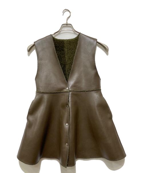 Ameri（アメリ）Ameri (アメリ) ボアVネックリバーシブルペプラムベスト グリーン×ブラウン サイズ:Mの古着・服飾アイテム